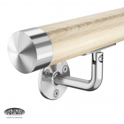 Poręcz Ø42,0 mm, wsporniki model 0102 (regulacja kątów), drewno dębowe naturalne + lakier